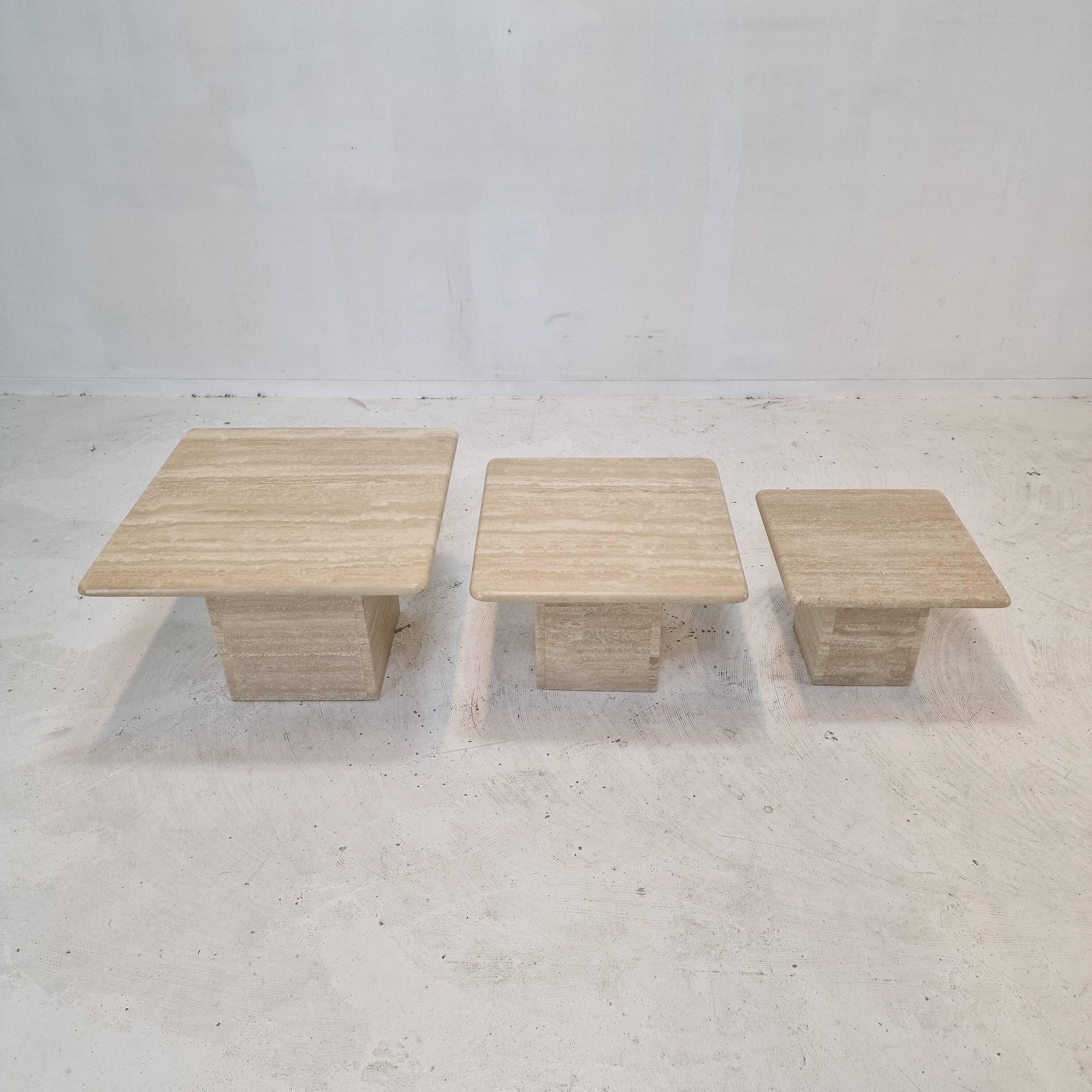 Set of 3 italian travertine coffee or side tables, 1980s