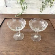 Champagne glasses coupe glasses set of 2 etched floral design crystal