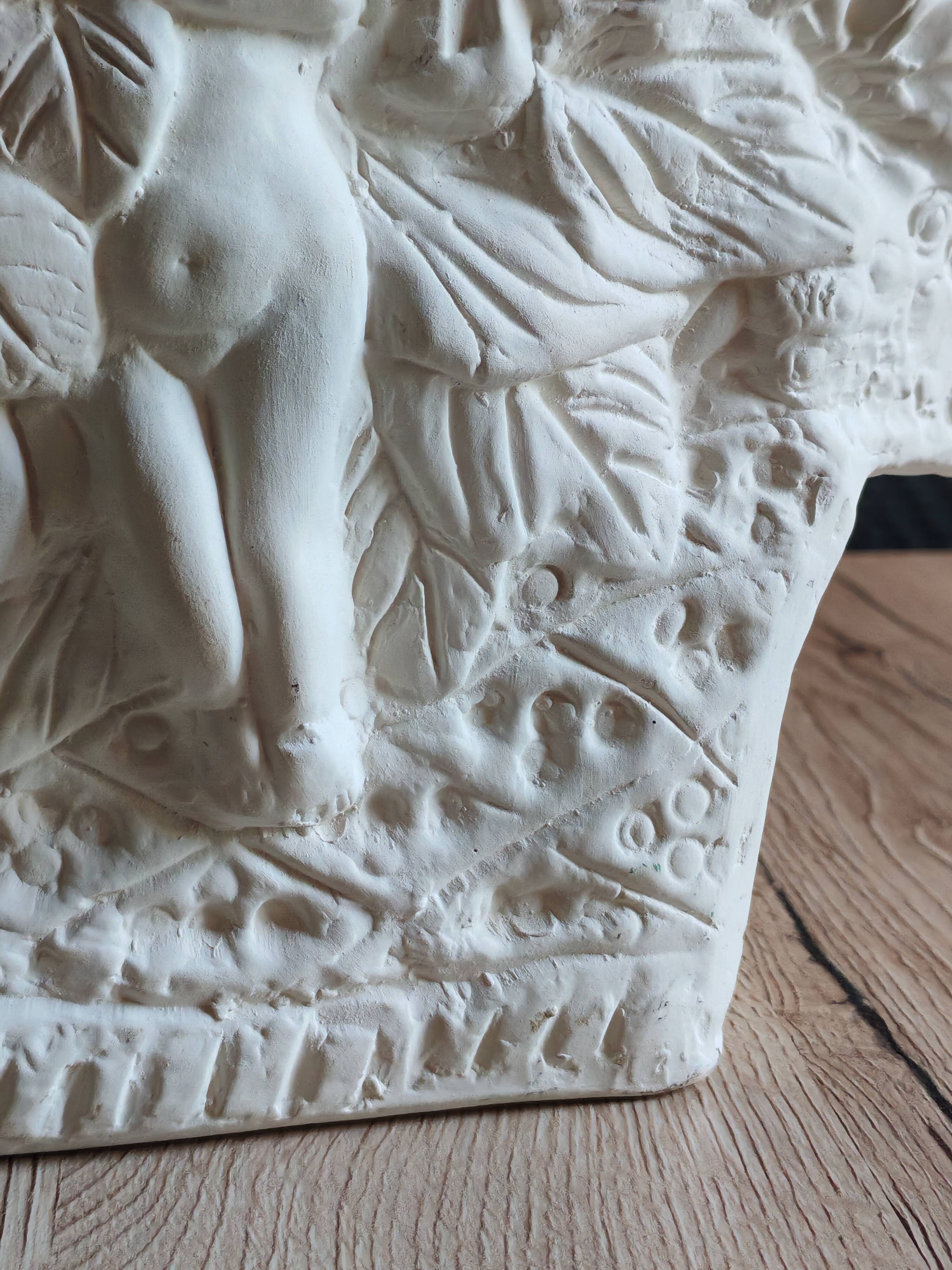 Angel Vase in White Plaster, Vintage Planter with Cherub and Flower Motif