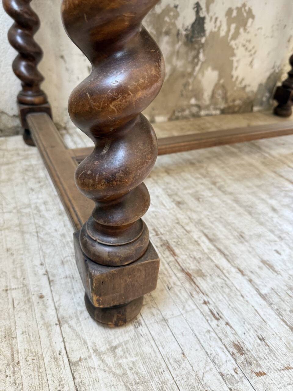 Paneled walnut desk with turned legs, 1900