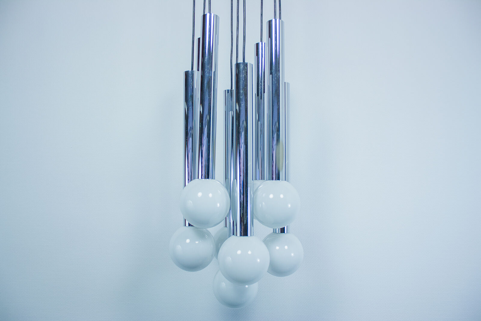 Suspension vintage with 9 bulbs in frosted glass 1960