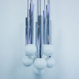 Suspension vintage with 9 bulbs in frosted glass 1960