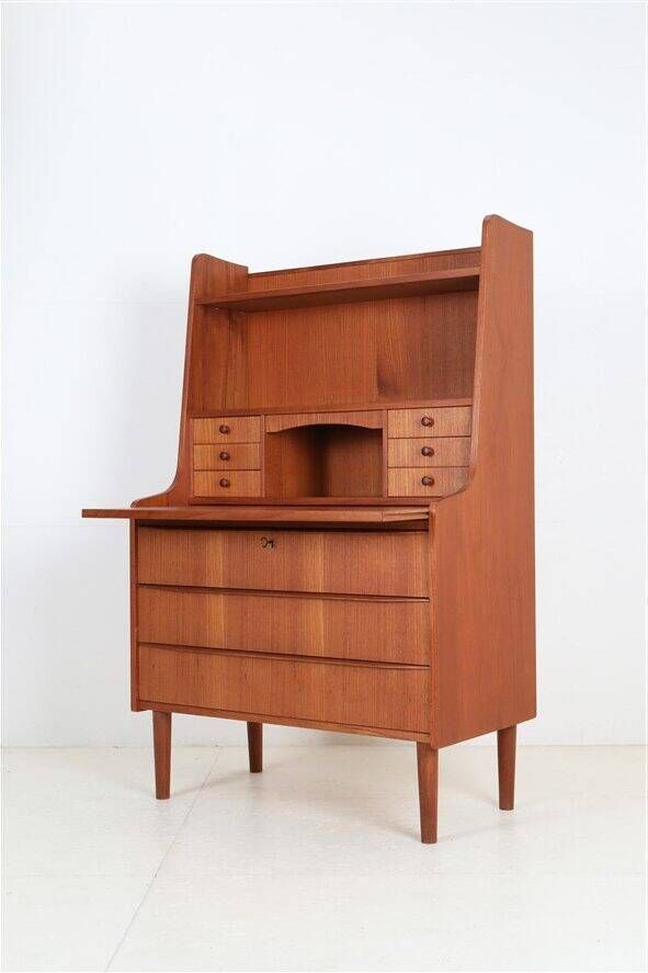 Tall mid-century teak secretary desk / Danish modern design / 1960s