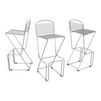 3x Postmodern Bar stool in Chromed Metal, 1980s