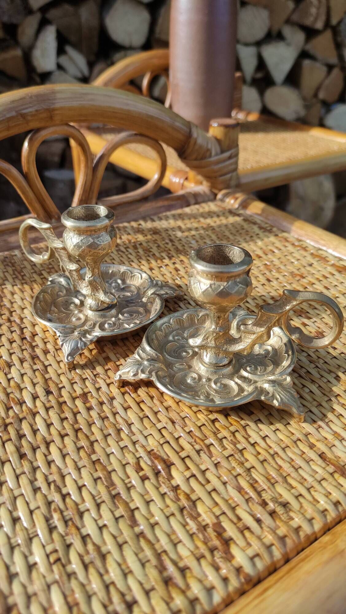 Pair of vintage solid brass candle holders