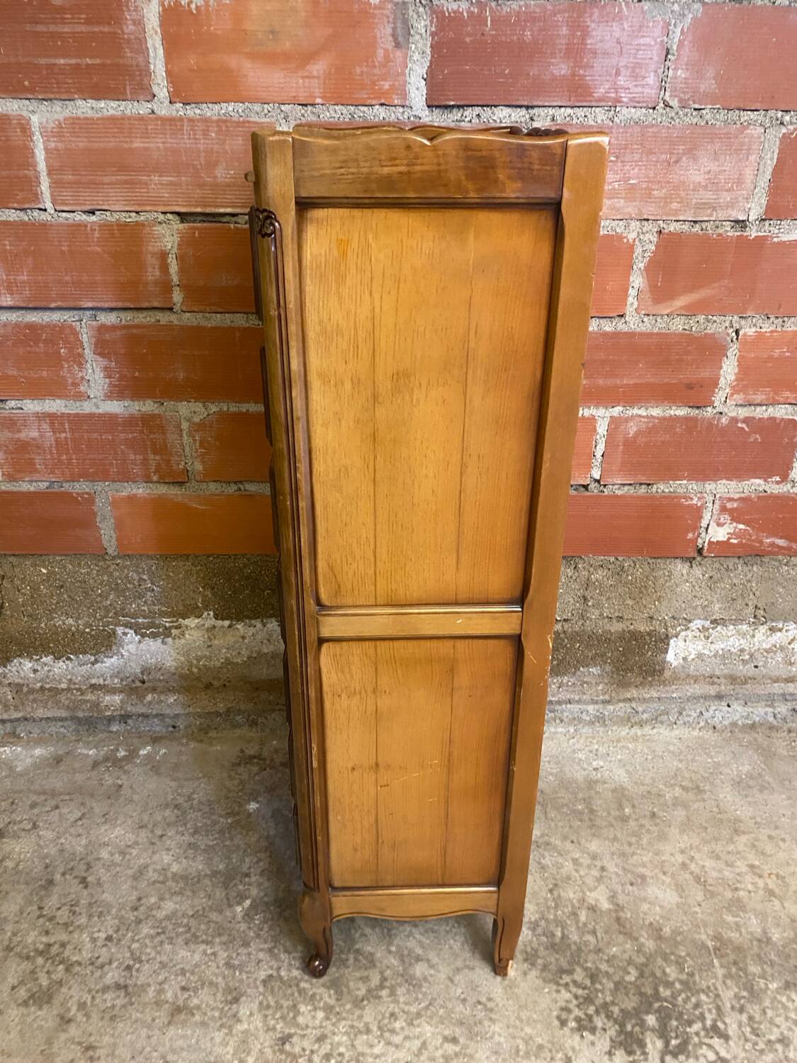 Antique louis xv style weekly chest wood 7 drawers & vintage metal handles