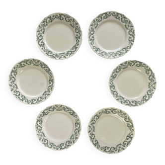 6 assiettes dessert terre de fer Longchamp modèle Trévise vert faïence
