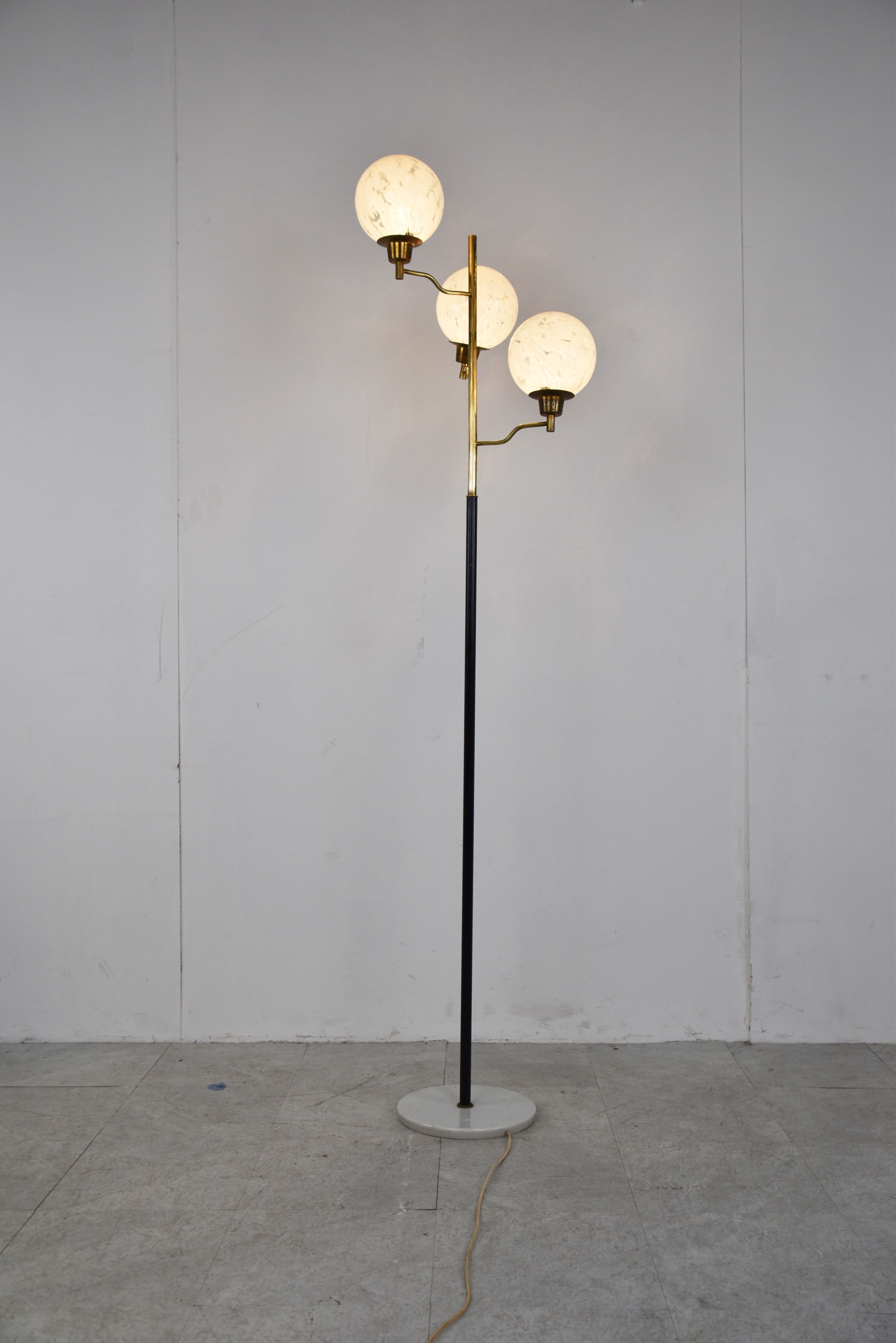 Vintage brass and glass floor lamp, 1970s, Italy