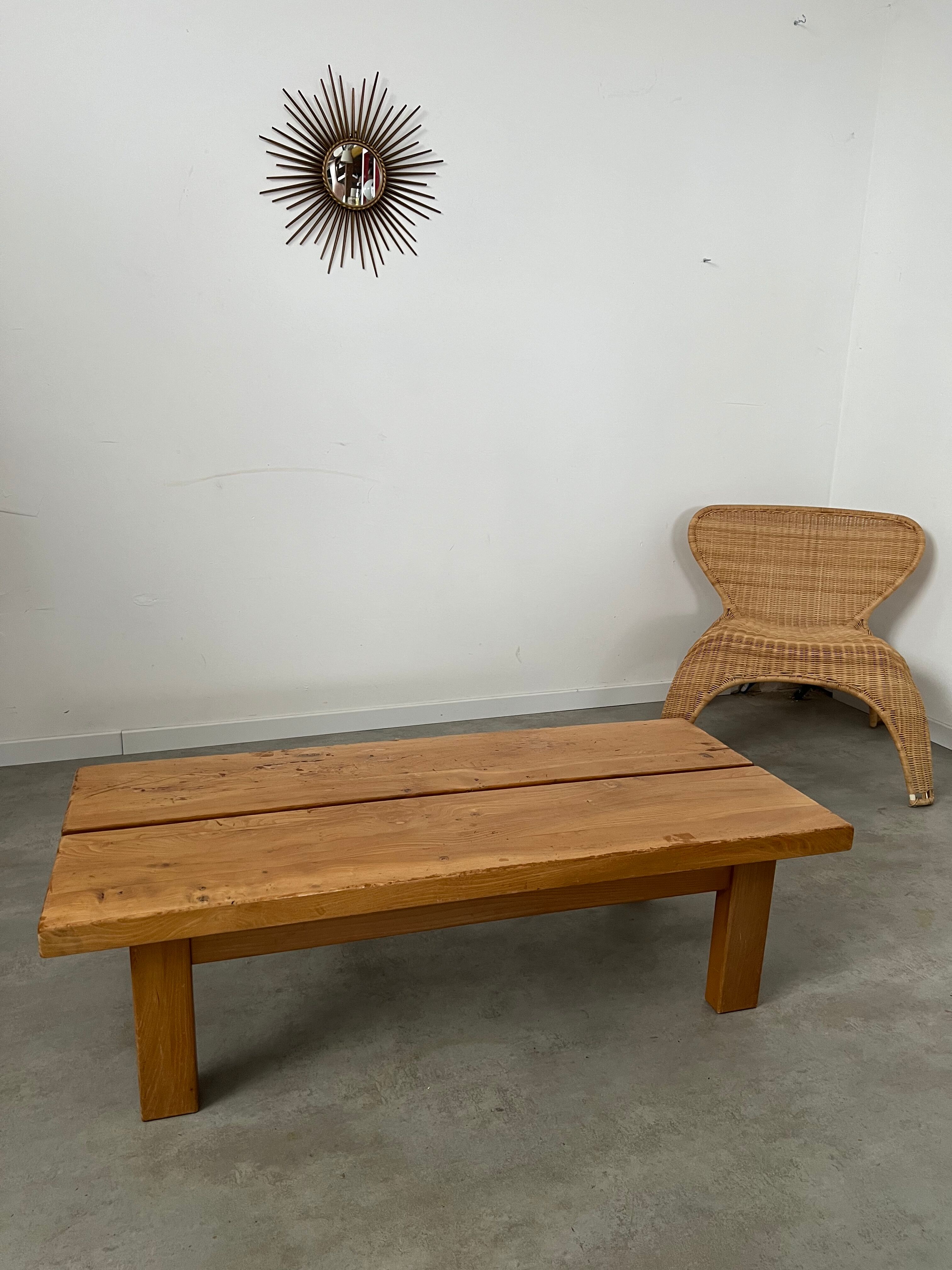 Solid elm wood coffee table 60s
