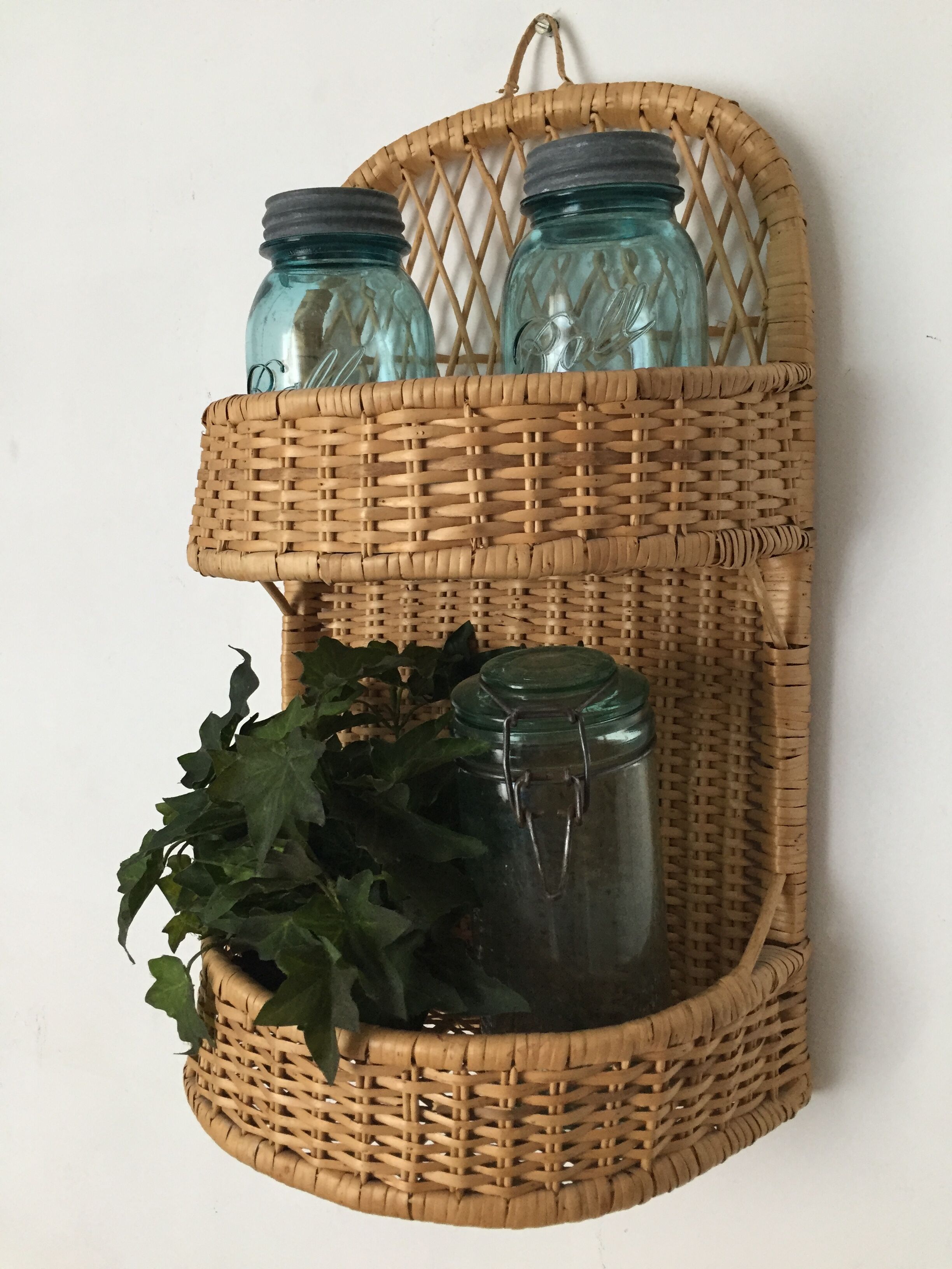 Rattan shelf, vintage storage