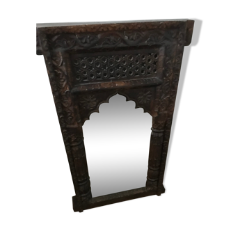 Indian mirror carved wood unique piece