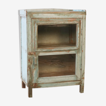 Old glazed cabinet in original blue patina Burmese teak