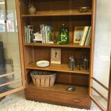 Old school glass bookcase in blond wood