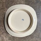 Square flat dish on pedestal Gien in blue ironstone, service "Birds" around 1870.