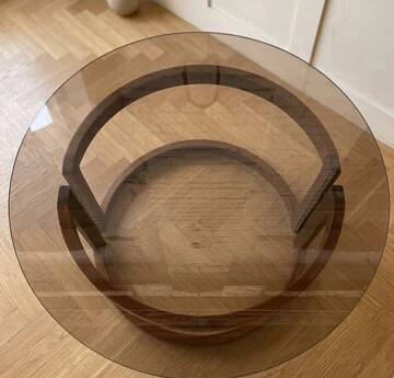 1970s Vintage Round Coffee Table with Smoked Glass Top