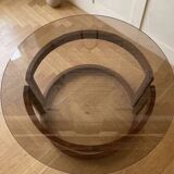 1970s Vintage Round Coffee Table with Smoked Glass Top