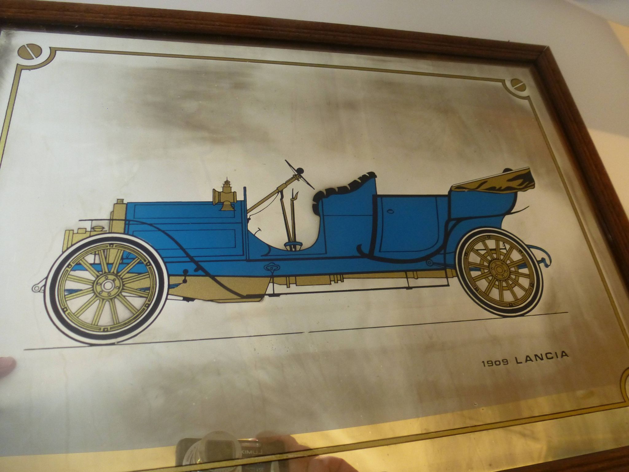 Screen-printed mirror of vintage car "1909 Lancia"