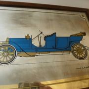 Screen-printed mirror of vintage car "1909 Lancia"