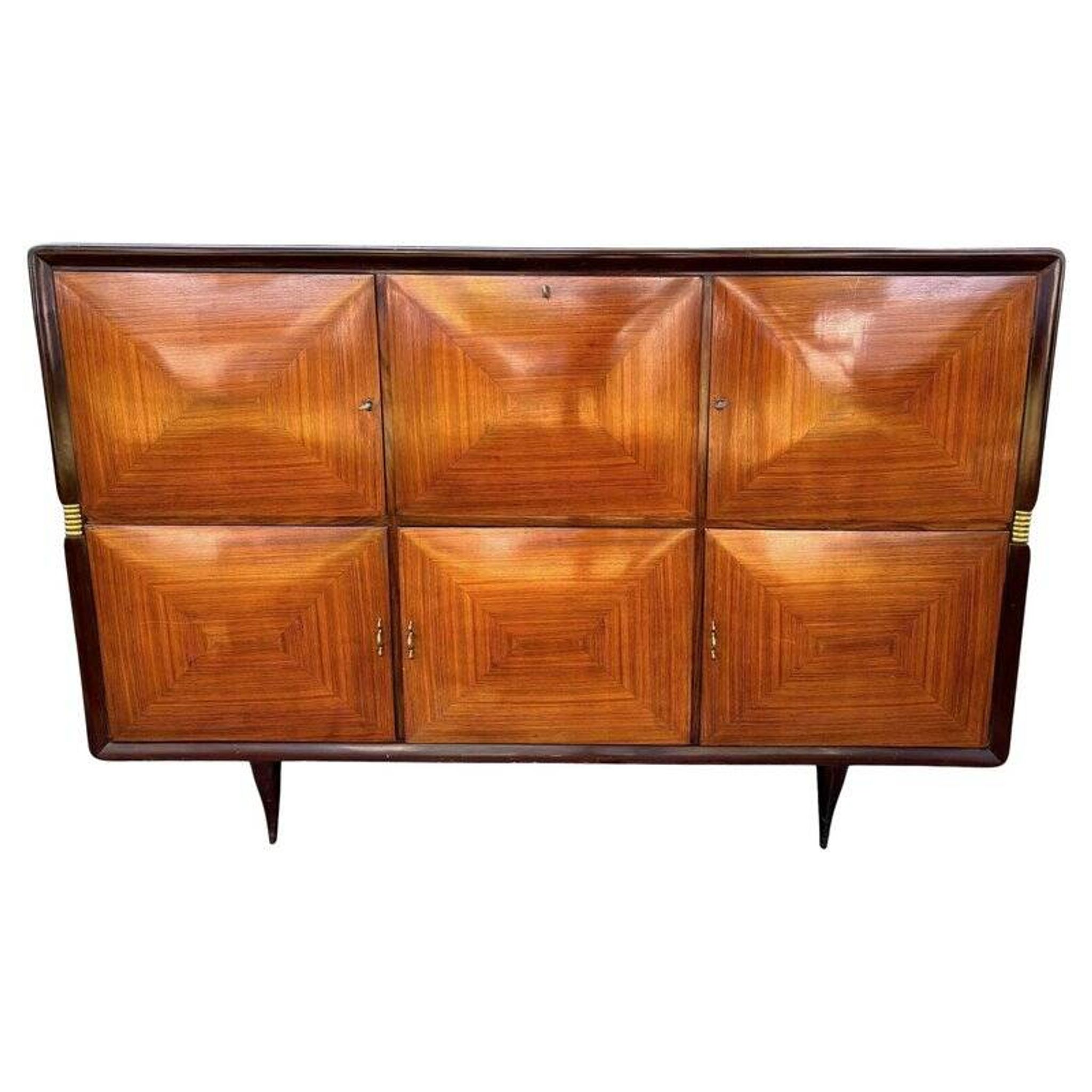 Mid-Century Sideboard in Wood and Brass, Italy, 1950s