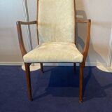 Set of 2 chairs and 2 armchairs in wood and gray velvet