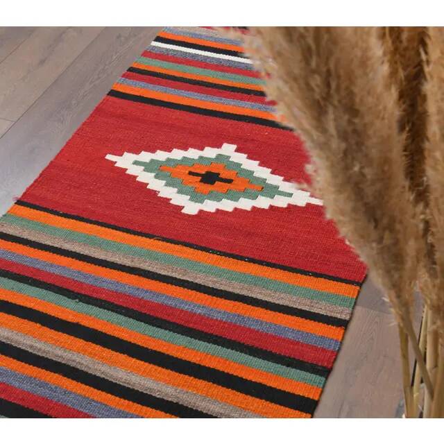 1970s Vintage Turkish Hand-Knotted Wool Cotton Red Runner Rug 83x281