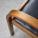 Italian Art Deco Lounge Chairs in Wood & Black Leatherette, set of 2