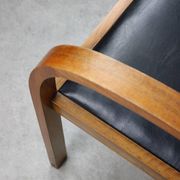 Italian Art Deco Lounge Chairs in Wood & Black Leatherette, set of 2