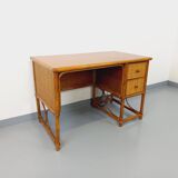 Vintage desk in rattan, woven rattan and wood, Maugrion style Roche-Bobois