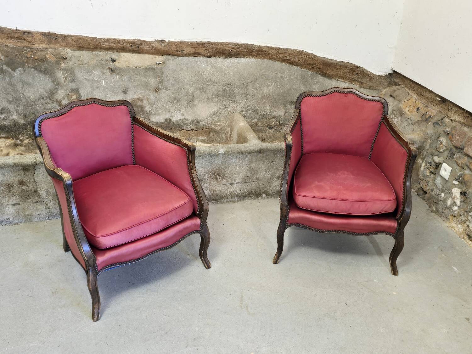 Pair of Louis XV style bergere chairs