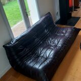 Togo 3-seater - Sofa - 3-seater bench seat in dark plum-colored full-grain leather by Ligne Roset - Very good condition