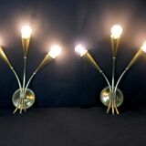 Three gilded brass sconces, Maison Lunel, France, 1950's