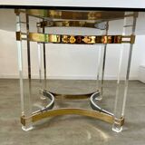 Ancienne table à manger design italien d'Alessandro Albrizzi années 70 lucite et laiton