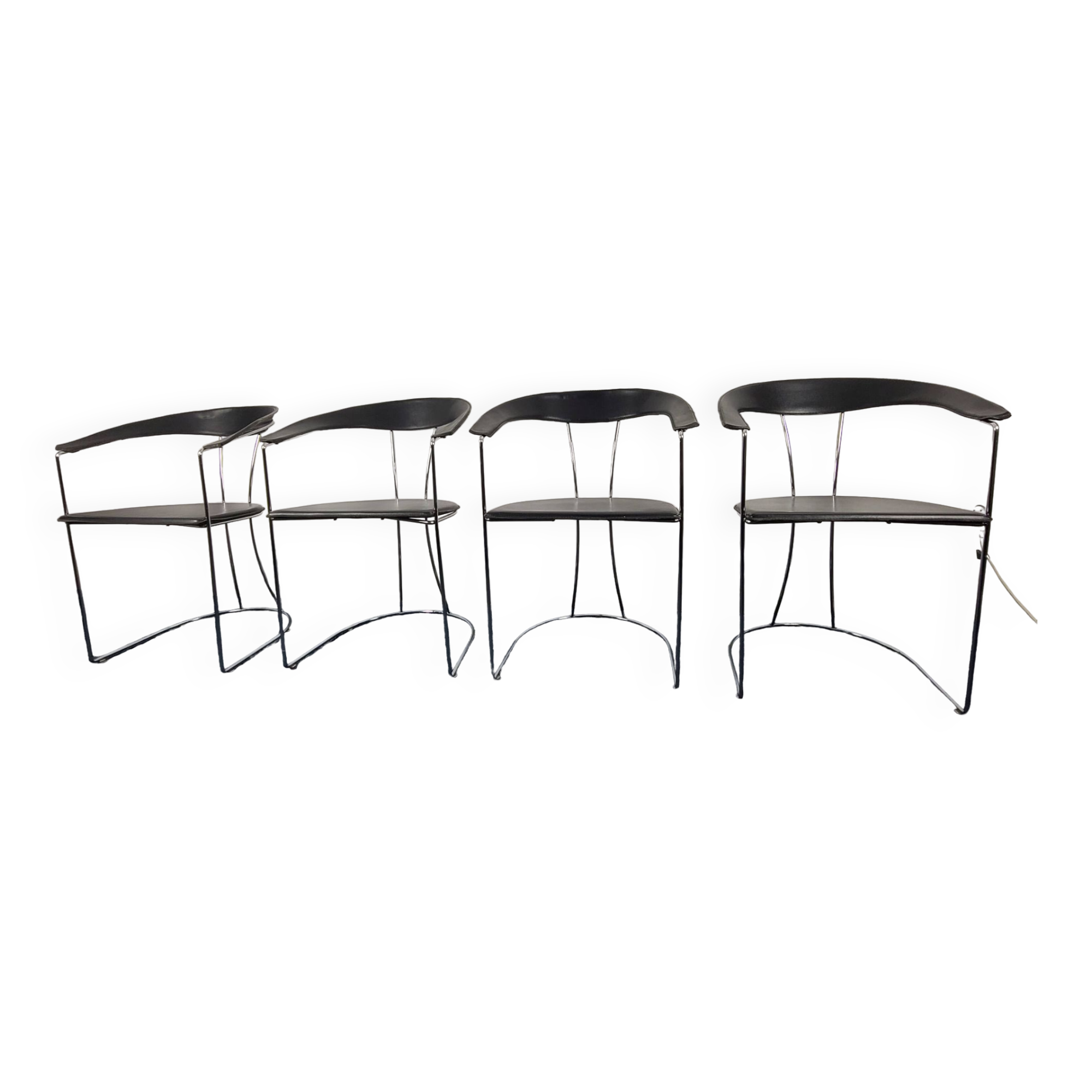 Set of 4 vintage Ursula chairs in black leather, Italian, from Arrben 1980