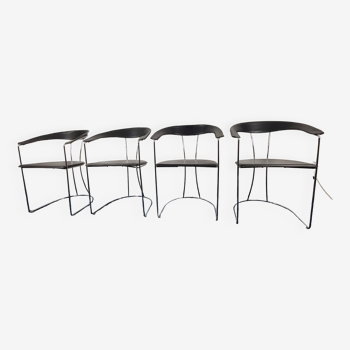 Set of 4 Vintage Italian Black Leather Ursula Chairs from Arrben 1980 s