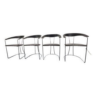 Set of 4 vintage Ursula chairs in black leather, Italian, from Arrben 1980