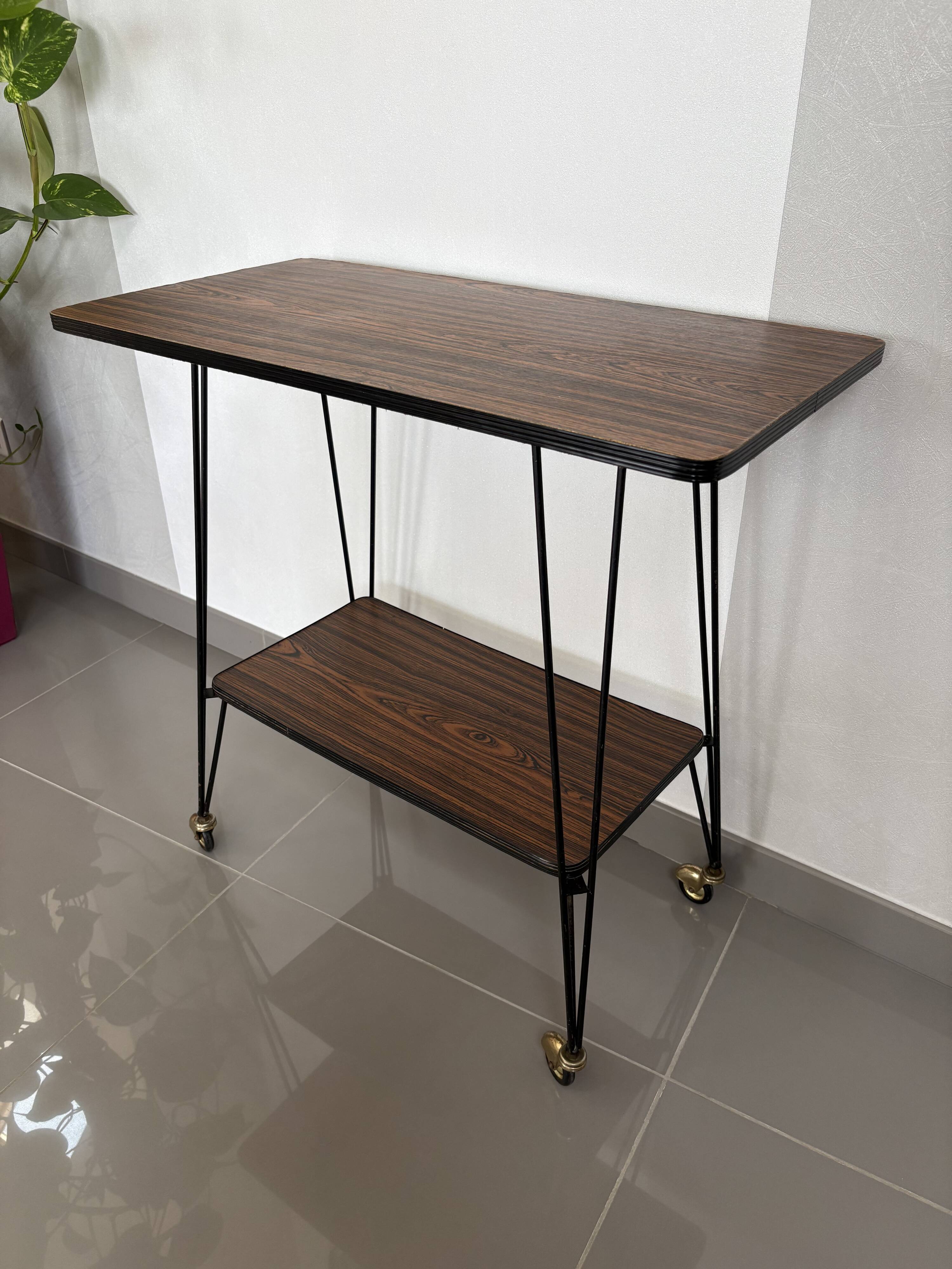 Vintage Side Table/Serving Cart on Wheels - 1950s/60s Style