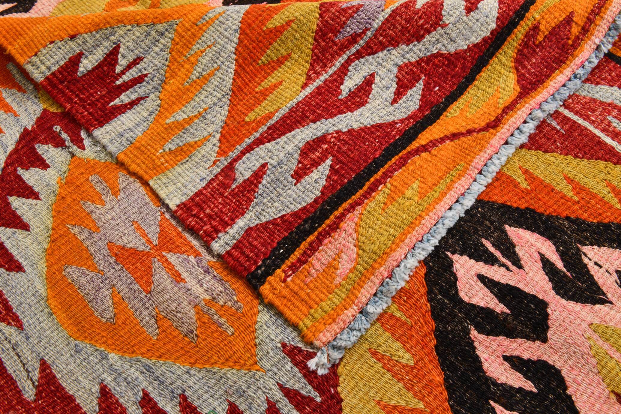 6x9 Orange & Balck Handmade Tribal Vintage Kilim Rug