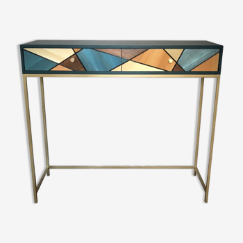 Straw marquetry console
