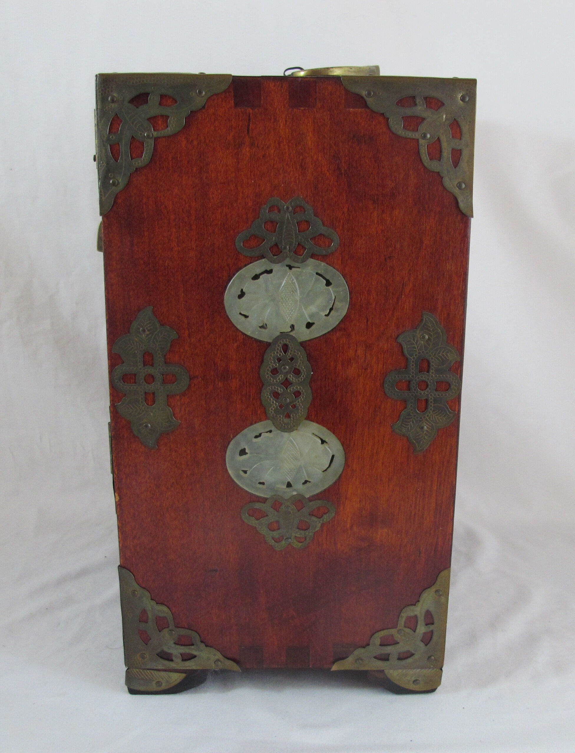 Chinese wooden jewelry box adorned with jade plates