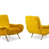 Marco Zanuso pour Artflex. Fauteuils jaune et en laiton doré. Années 1950.