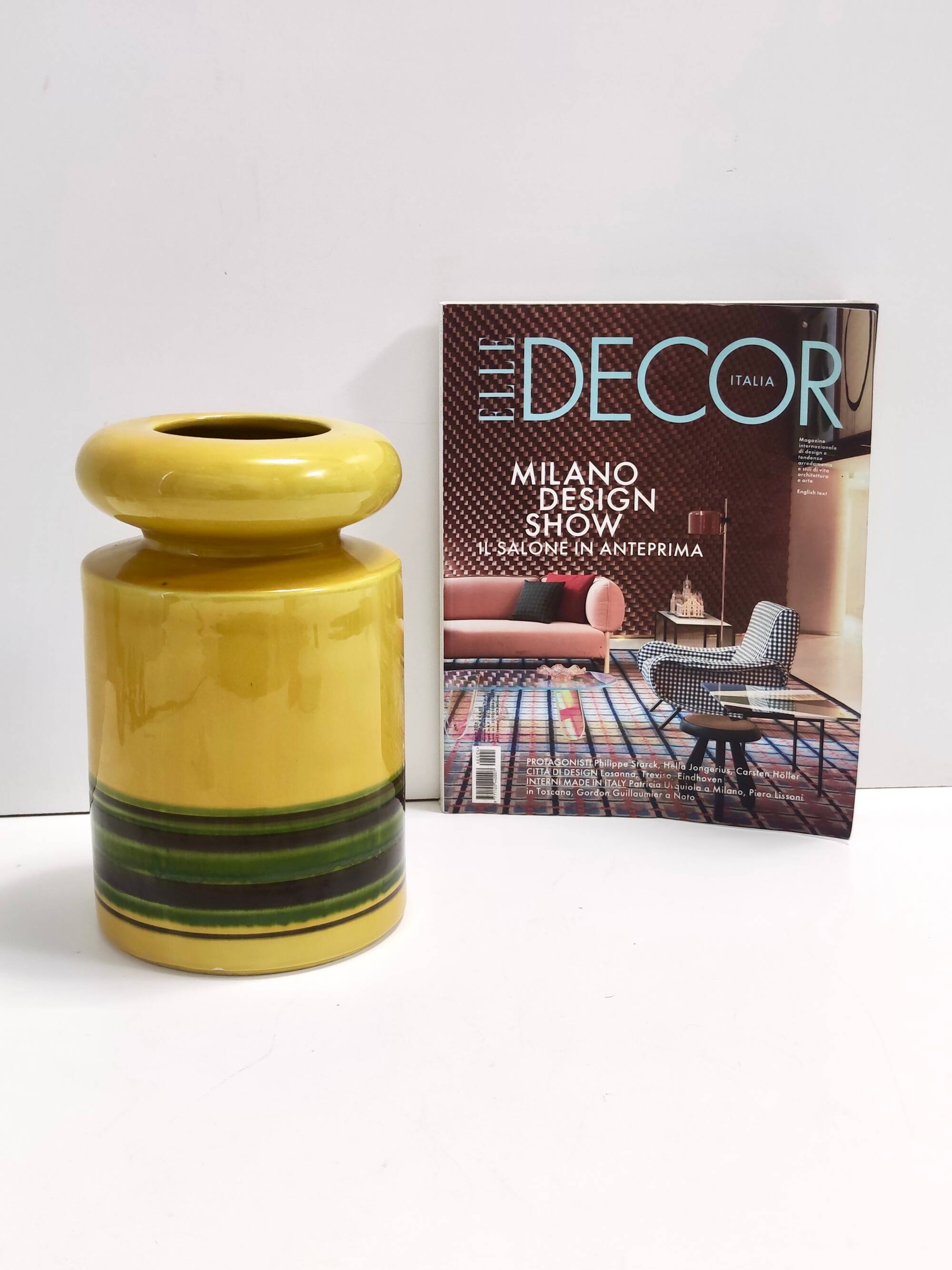 Set of Three Postmodern Blue and Yellow Glazed Vase and Bottles by Parravicini