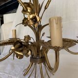 Hans Kögl style 6-arm chandelier in gilded metal, 1970s with two wall lights