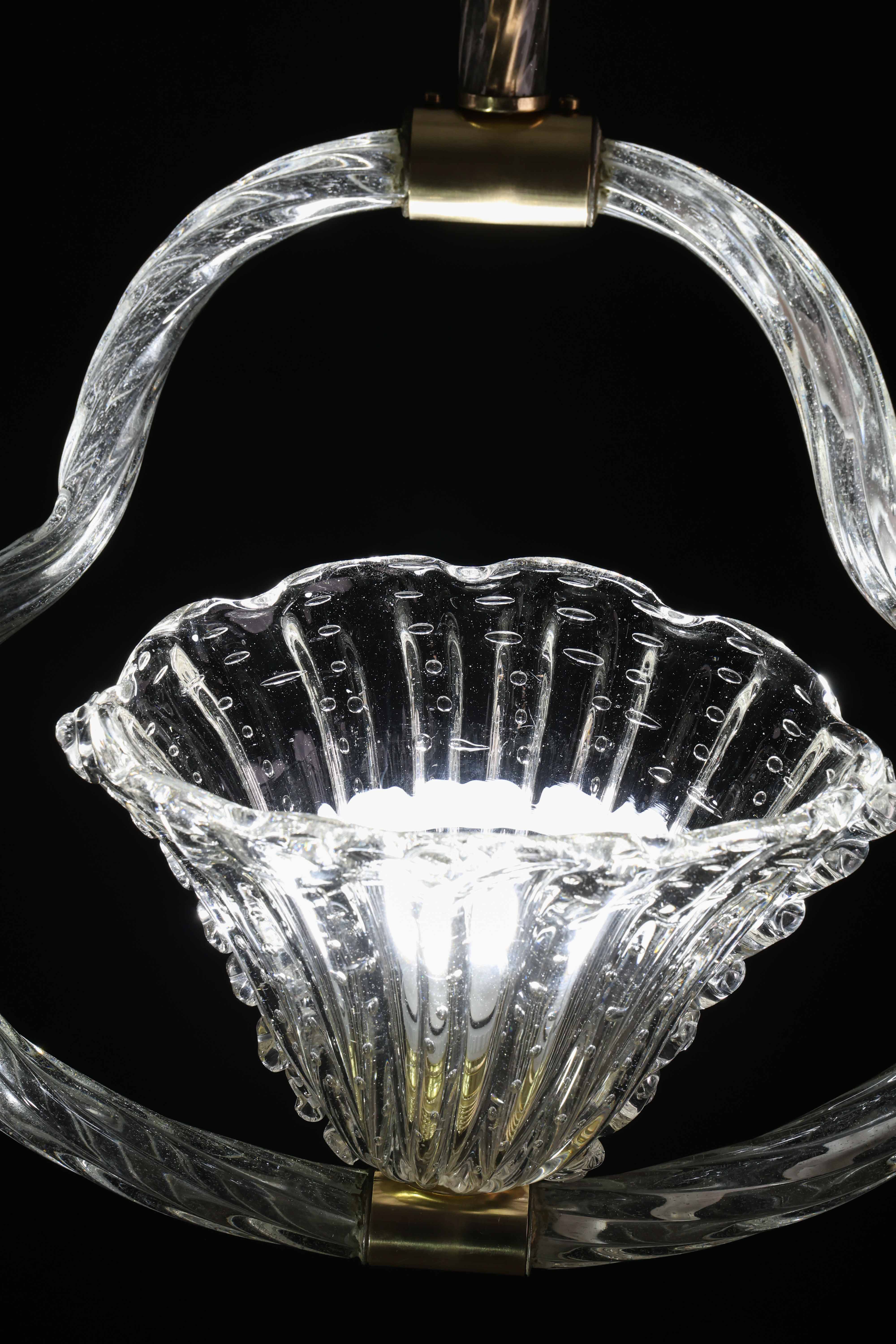 Charming Ercole Barovier Art Deco Chandelier, 'Bullicante' Glass Murano, 1940s