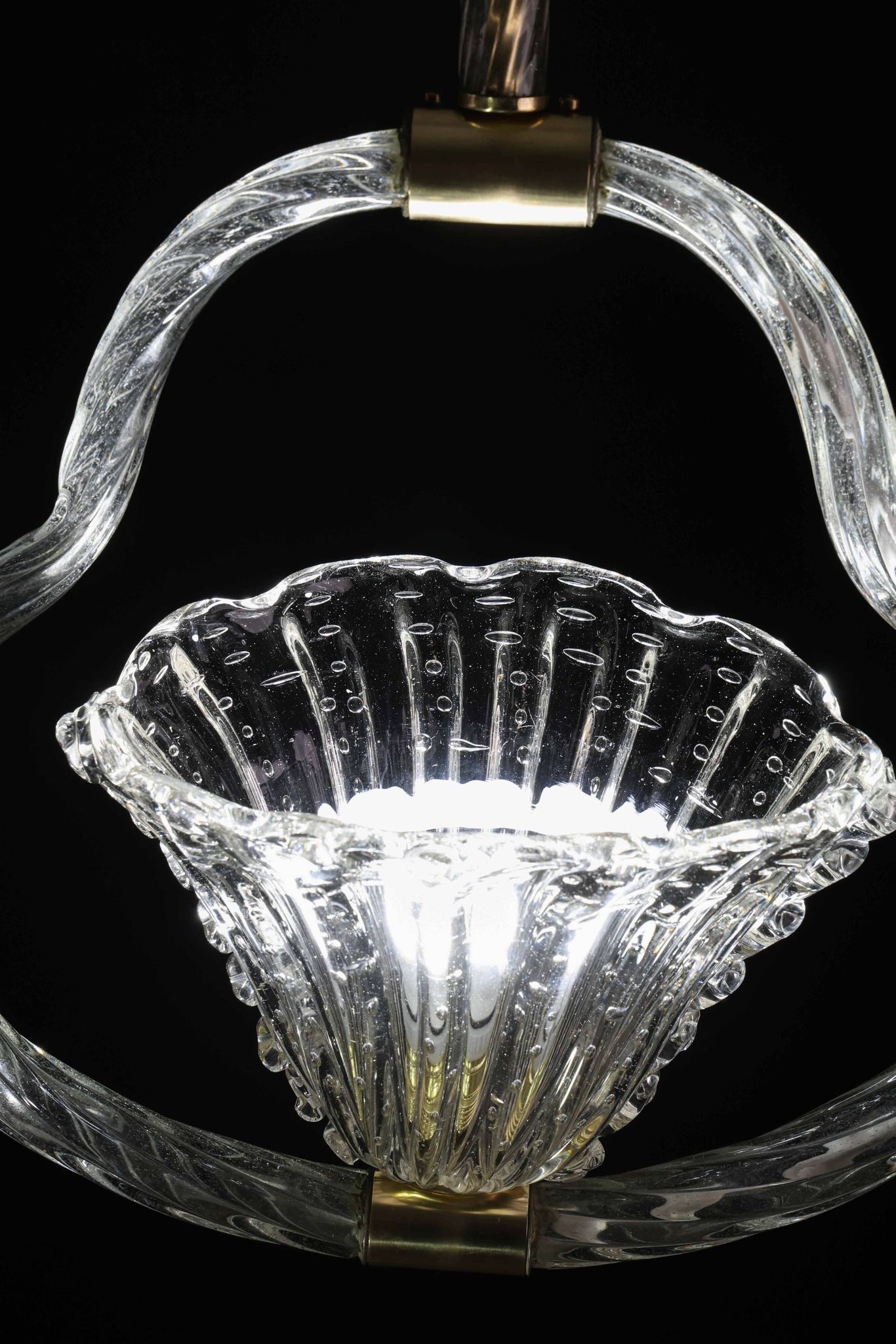 Charming Ercole Barovier Art Deco Chandelier, 'Bullicante' Glass Murano, 1940s