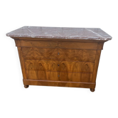 Commode Louis-Philippe en ronce de noyer avec marbre rosé – XIXe siècle