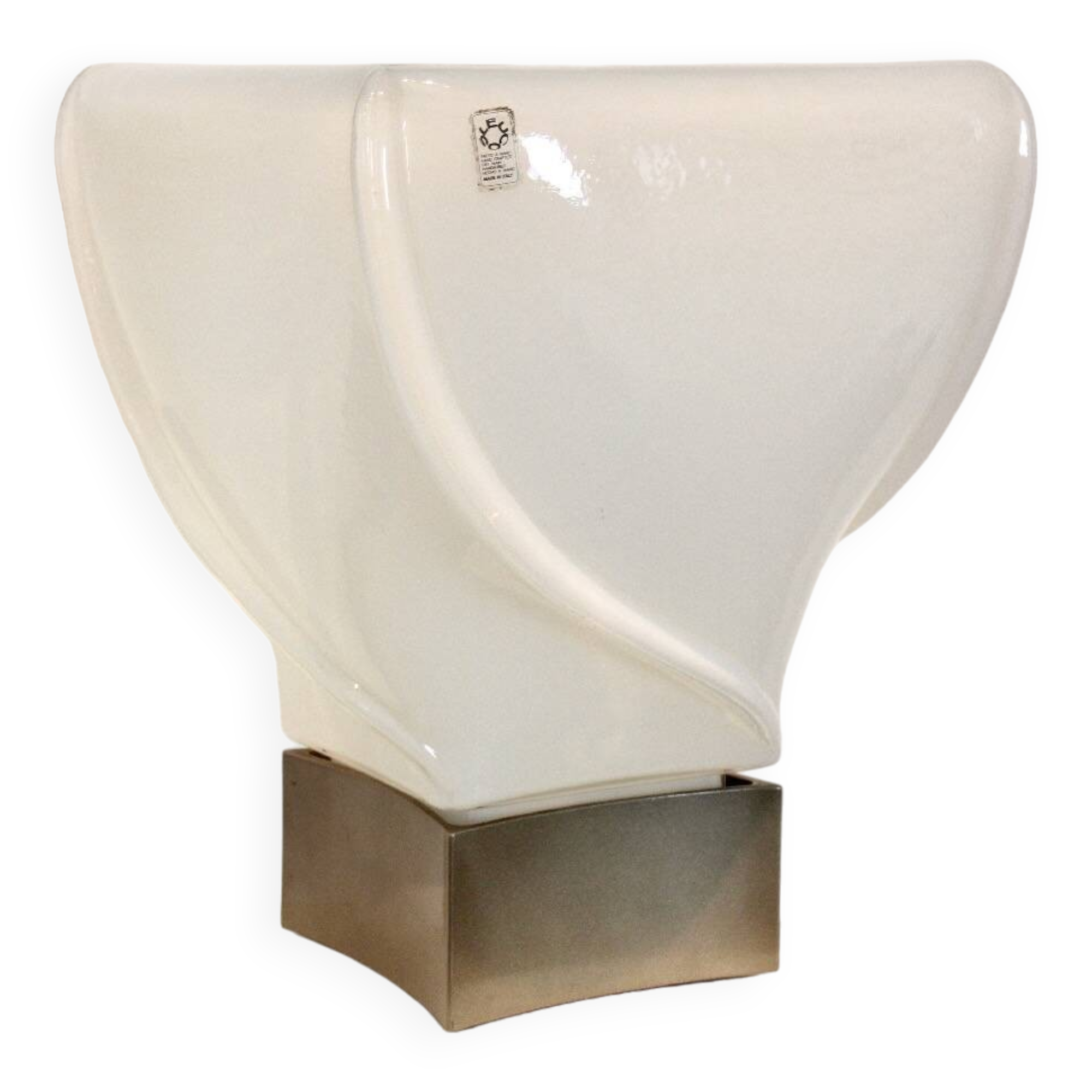 Leucos table lamp, handmade, limited edition in white opalescent glass