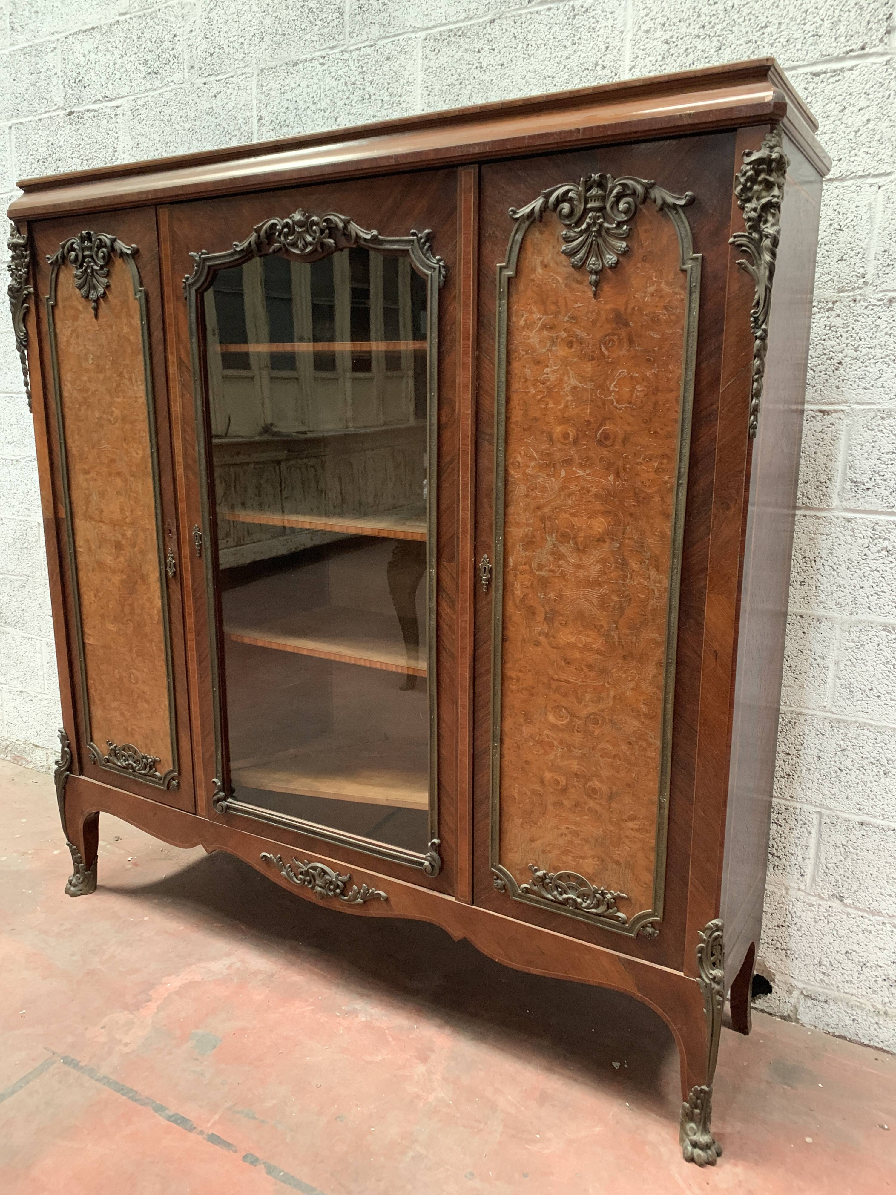 Louis XV style desk set in mahogany and burr walnut