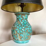 Italian glazed ceramic lamp 1960 mid century Bitossi turquoise