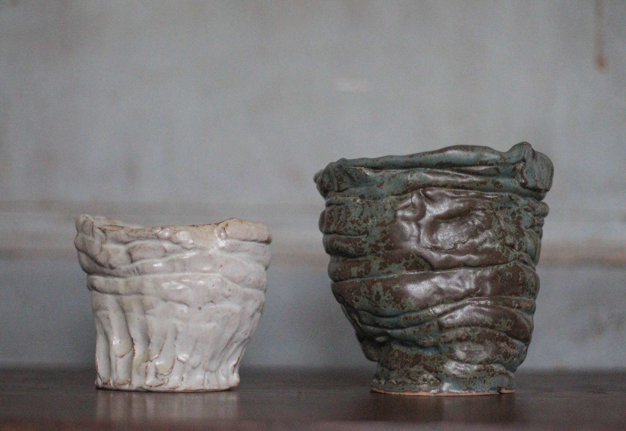 Pair of signed glazed stoneware vases, plant pot, cache-pot.