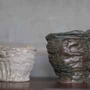 Pair of signed glazed stoneware vases, plant pot, cache-pot.